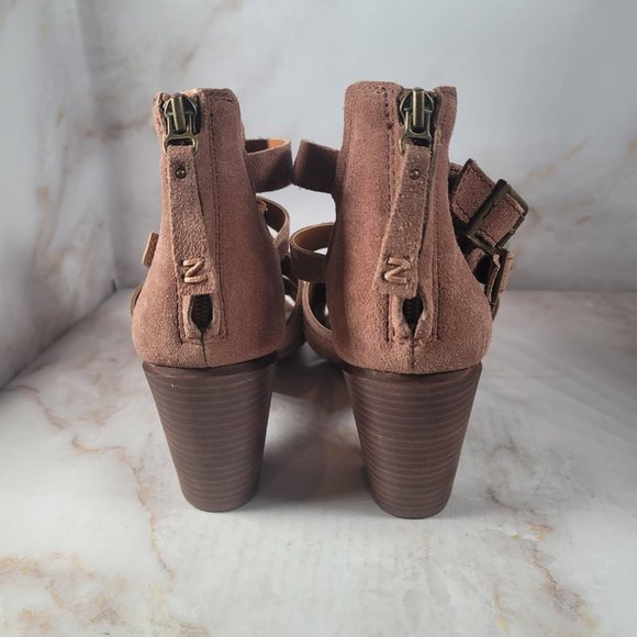 Zodiac Light Brown Suede Leather Woven Sandal Heels - Picture 5 of 7